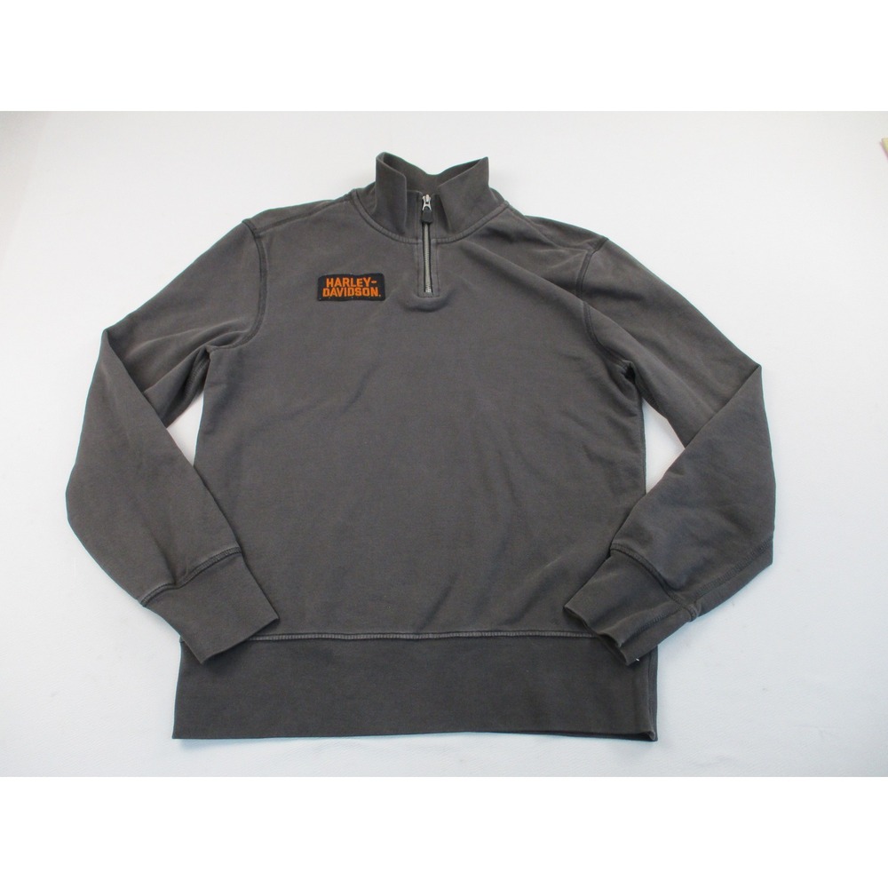 Harley Davidson Pullover Mens Medium Gray Slim Fit Quarter Zip Logo Sweater